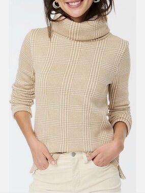 J.Crew Mercantile Tan Glen Plaid Funnelneck Pullover Fleece Sweater Medium